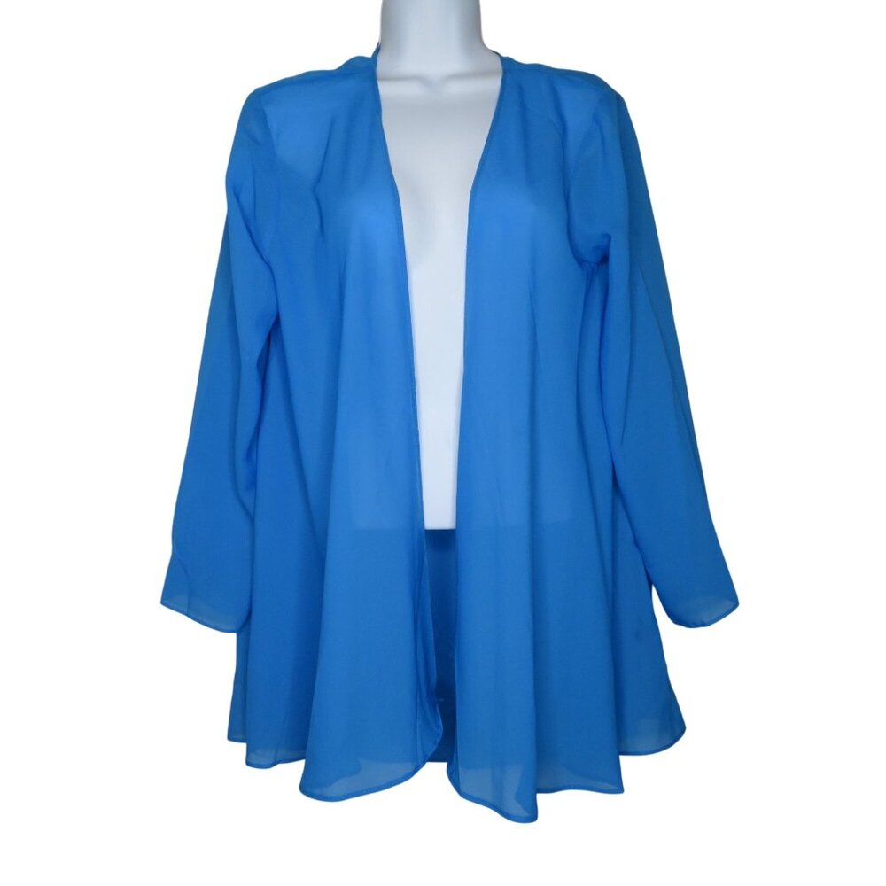 Blue Chiffon Womens Open Front Long Sleeve Cardigan Kimono Cover-Up OS